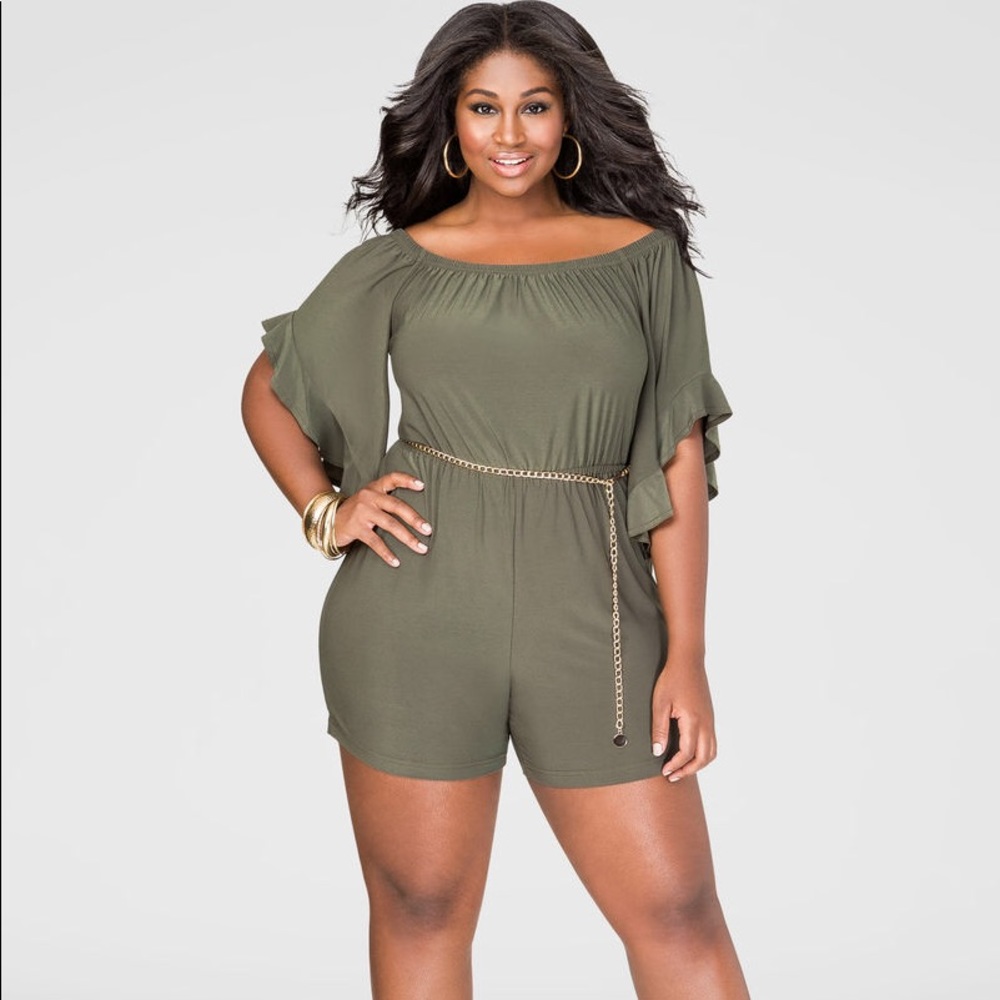 Ashley Stewart Olive Belted Romper